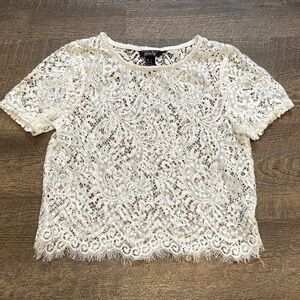 Streetwear Society Ivory Lace Short Sleeve Crochet Top